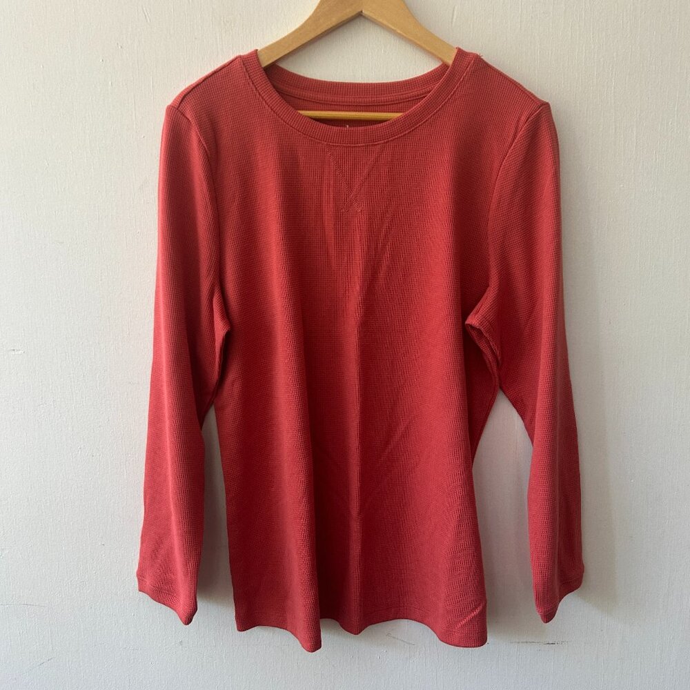 d&co Thermal Shirt Womens Large Orange Pink Cottagecore Boho Cozy Layering‎